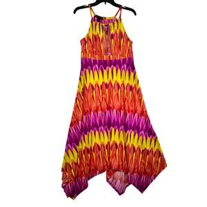 INC Dress x Popsicle Pink Yellow Handkerchief-Hem Maxi Summer Sun Dress Medium